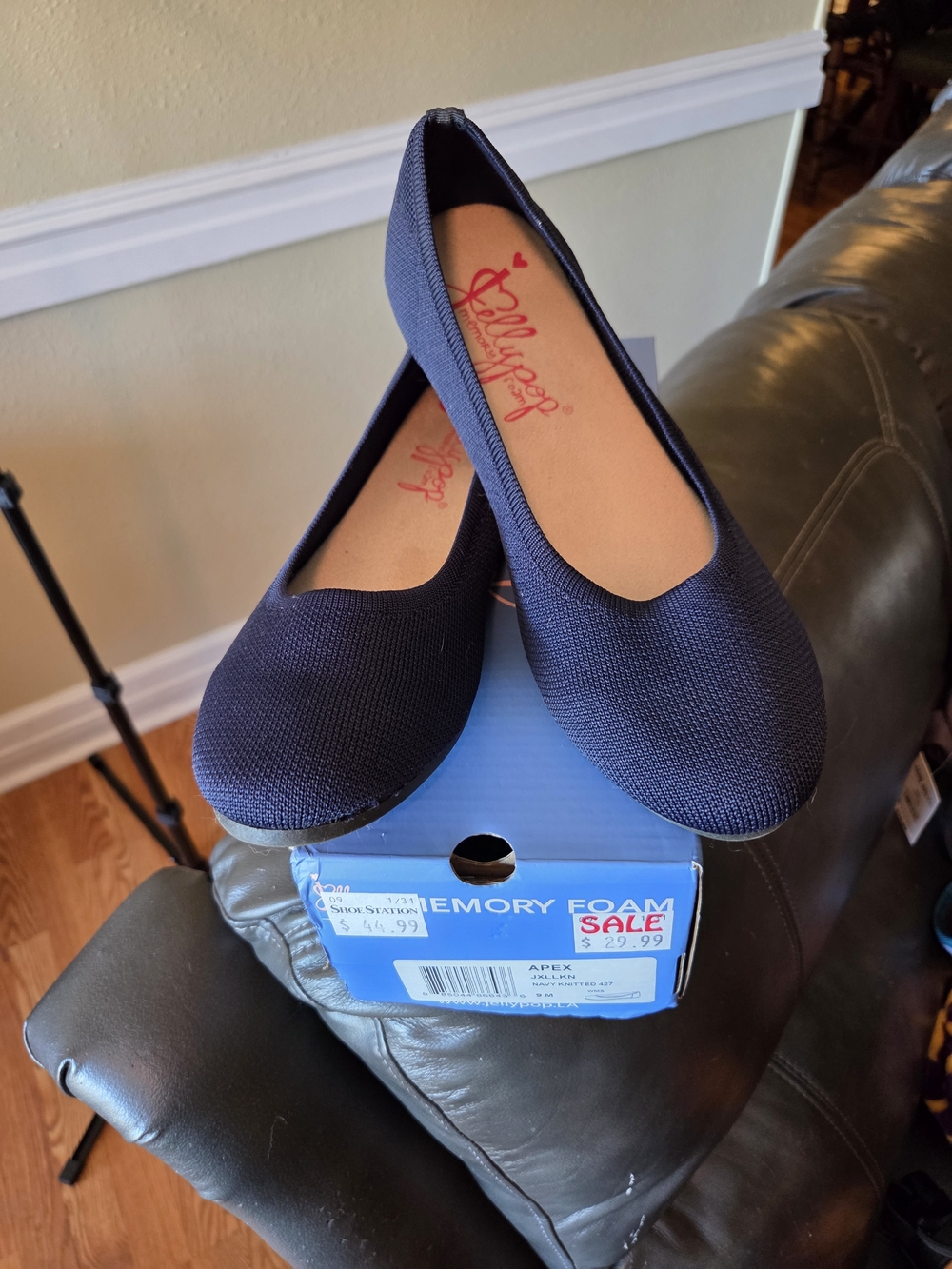 Women's Navy Knit Ballet Flats - Comfortable Memory Foam